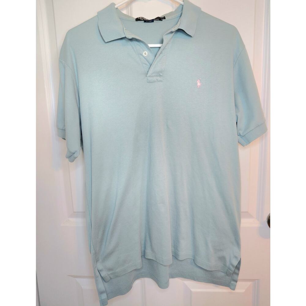 Vintage 80s Polo Ralph Lauren Mens Short Sleeve Polo Light Teal Pink Pony Size L